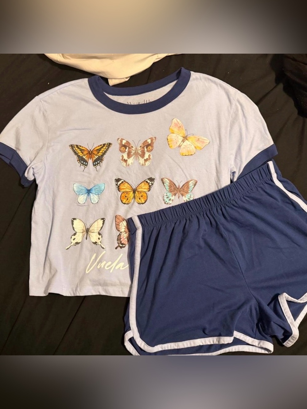 Wound Up Blue Butterfly Graphic Pajama Set